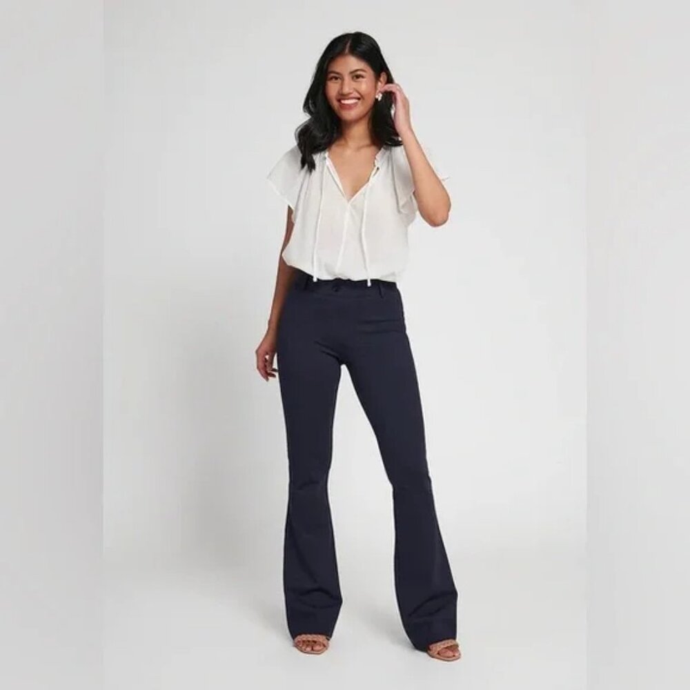 Betabrand Petite Classic Dress Pant Yoga Pant Bootcut in Navy Size XS